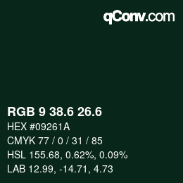 カラーコード: RGB 9 38.6 26.6 | qconv.com