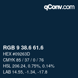 カラーコード: RGB 9 38.6 61.6 | qconv.com