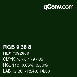 カラーコード: RGB 9 38 8 | qconv.com