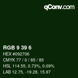 Color code: RGB 9 39 6 | qconv.com