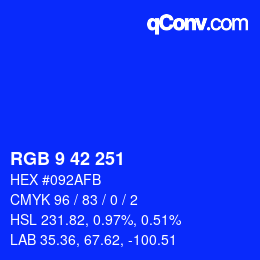カラーコード: RGB 9 42 251 | qconv.com