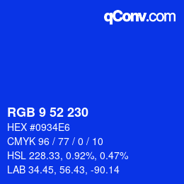 Farbcode: RGB 9 52 230 | qconv.com