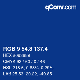 カラーコード: RGB 9 54.8 137.4 | qconv.com