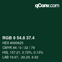 カラーコード: RGB 9 54.8 37.4 | qconv.com
