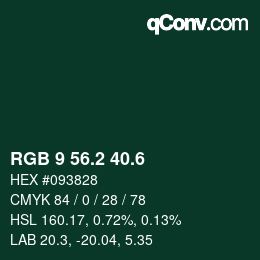 カラーコード: RGB 9 56.2 40.6 | qconv.com