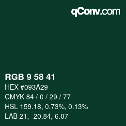 Color code: RGB 9 58 41 | qconv.com