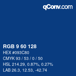 カラーコード: RGB 9 60 128 | qconv.com