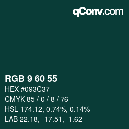 カラーコード: RGB 9 60 55 | qconv.com