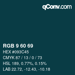 颜色代码: RGB 9 60 69 | qconv.com