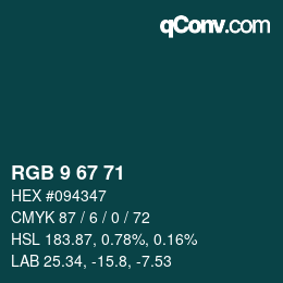 Color code: RGB 9 67 71 | qconv.com