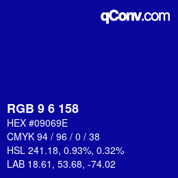 カラーコード: RGB 9 6 158 | qconv.com