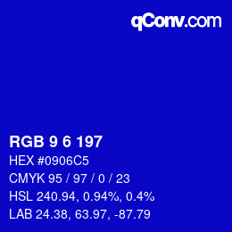 カラーコード: RGB 9 6 197 | qconv.com