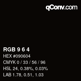 Color code: RGB 9 6 4 | qconv.com
