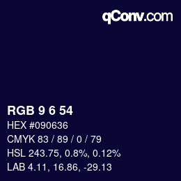 カラーコード: RGB 9 6 54 | qconv.com