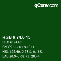 カラーコード: RGB 9 74.6 15 | qconv.com
