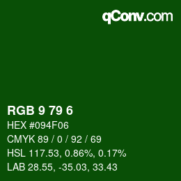 Color code: RGB 9 79 6 | qconv.com