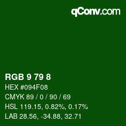 颜色代码: RGB 9 79 8 | qconv.com