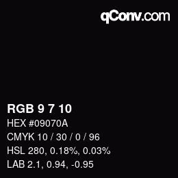 Color code: RGB 9 7 10 | qconv.com