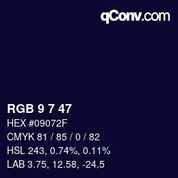 Color code: RGB 9 7 47 | qconv.com