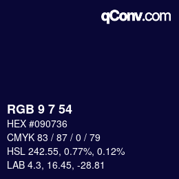 Color code: RGB 9 7 54 | qconv.com