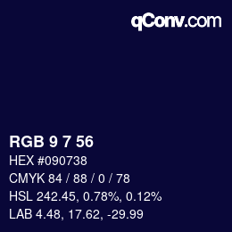 Color code: RGB 9 7 56 | qconv.com