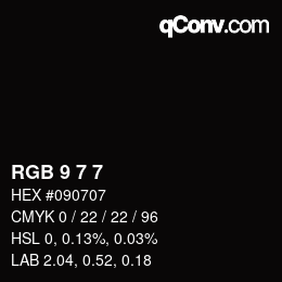 Color code: RGB 9 7 7 | qconv.com