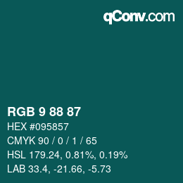 カラーコード: RGB 9 88 87 | qconv.com