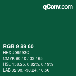 カラーコード: RGB 9 89 60 | qconv.com