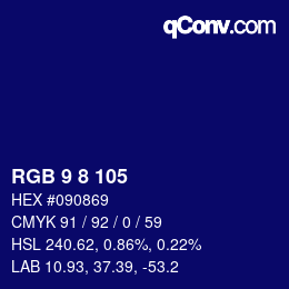 颜色代码: RGB 9 8 105 | qconv.com