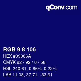 カラーコード: RGB 9 8 106 | qconv.com