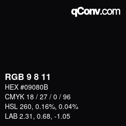 カラーコード: RGB 9 8 11 | qconv.com