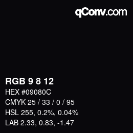 カラーコード: RGB 9 8 12 | qconv.com