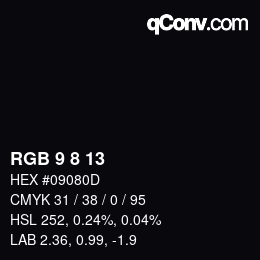カラーコード: RGB 9 8 13 | qconv.com