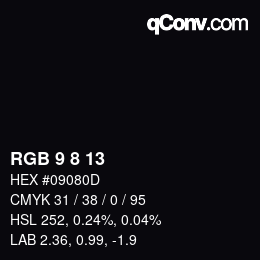 カラーコード: RGB 9 8 13 | qconv.com