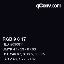 Color code: RGB 9 8 17 | qconv.com