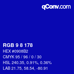 カラーコード: RGB 9 8 178 | qconv.com