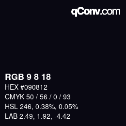 Color code: RGB 9 8 18 | qconv.com