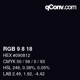 カラーコード: RGB 9 8 18 | qconv.com
