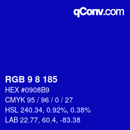 Color code: RGB 9 8 185 | qconv.com