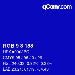 カラーコード: RGB 9 8 188 | qconv.com
