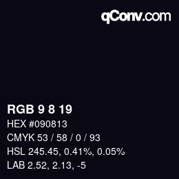 カラーコード: RGB 9 8 19 | qconv.com