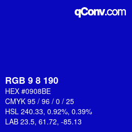 カラーコード: RGB 9 8 190 | qconv.com