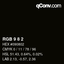 颜色代码: RGB 9 8 2 | qconv.com