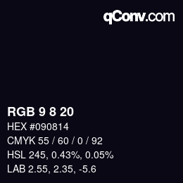 カラーコード: RGB 9 8 20 | qconv.com