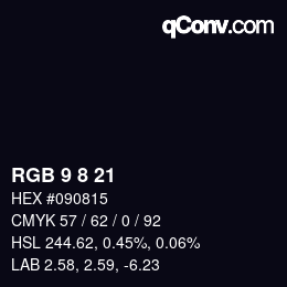 カラーコード: RGB 9 8 21 | qconv.com