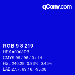 カラーコード: RGB 9 8 219 | qconv.com