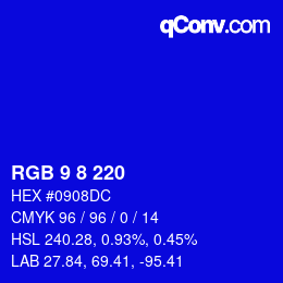 Color code: RGB 9 8 220 | qconv.com
