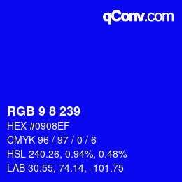 カラーコード: RGB 9 8 239 | qconv.com