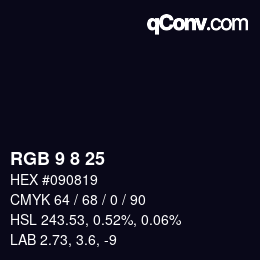 カラーコード: RGB 9 8 25 | qconv.com