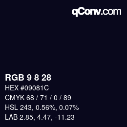 颜色代码: RGB 9 8 28 | qconv.com
